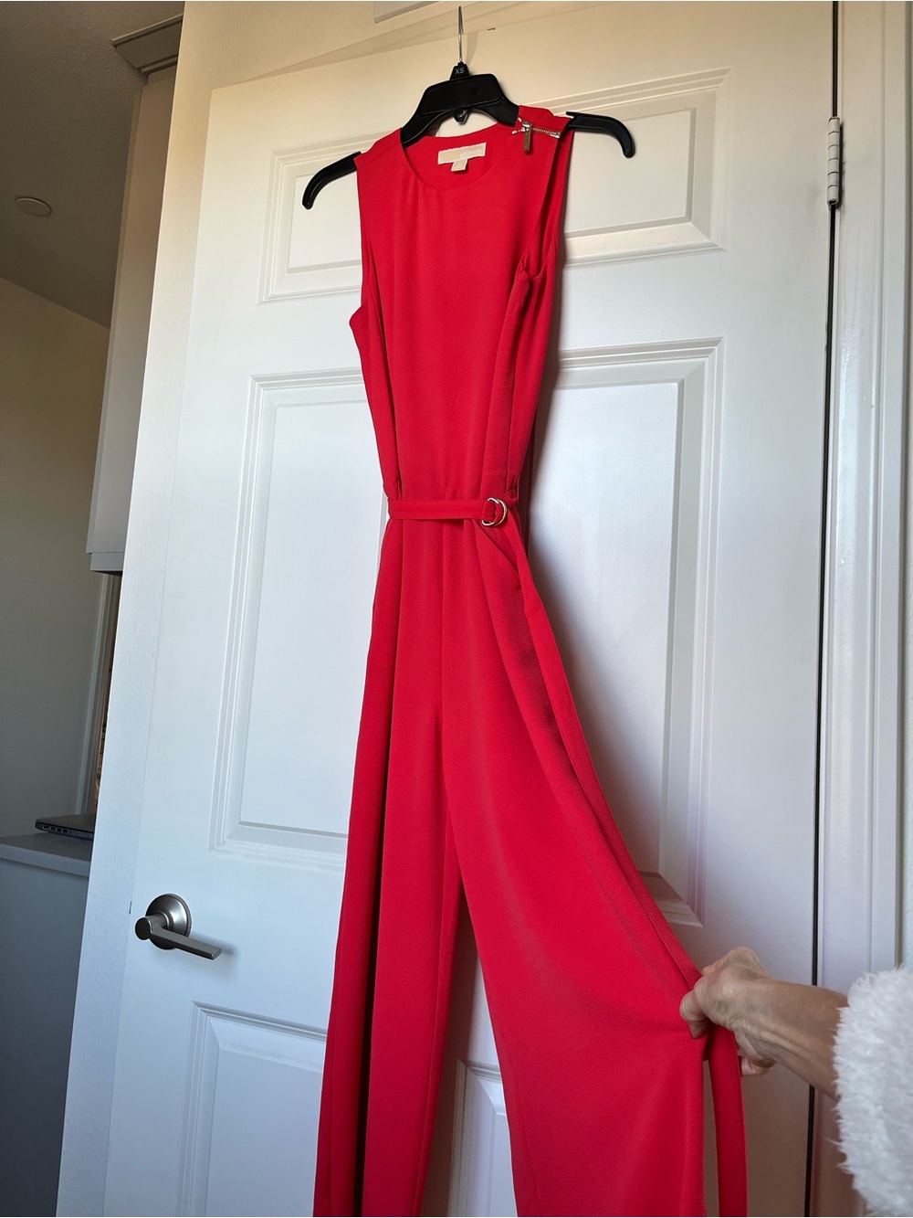 Michael Kors Wide Leg Belted Crop Jumpsuit 0 Coral Gold Details Pockets